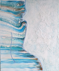 vrouw in blauw - acryl-pouring/marmormeel 50x60cm- 2022